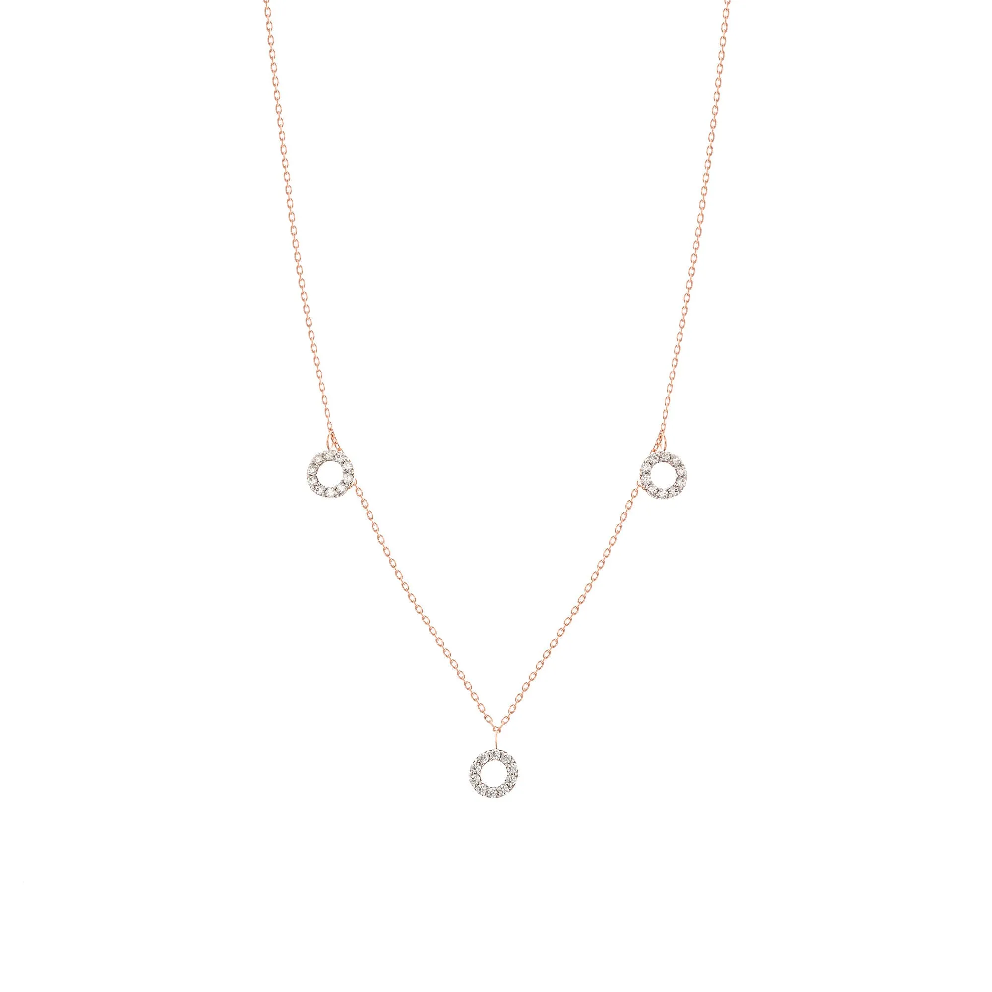 Dangling Round 18K Rose Gold Necklace w. Diamonds