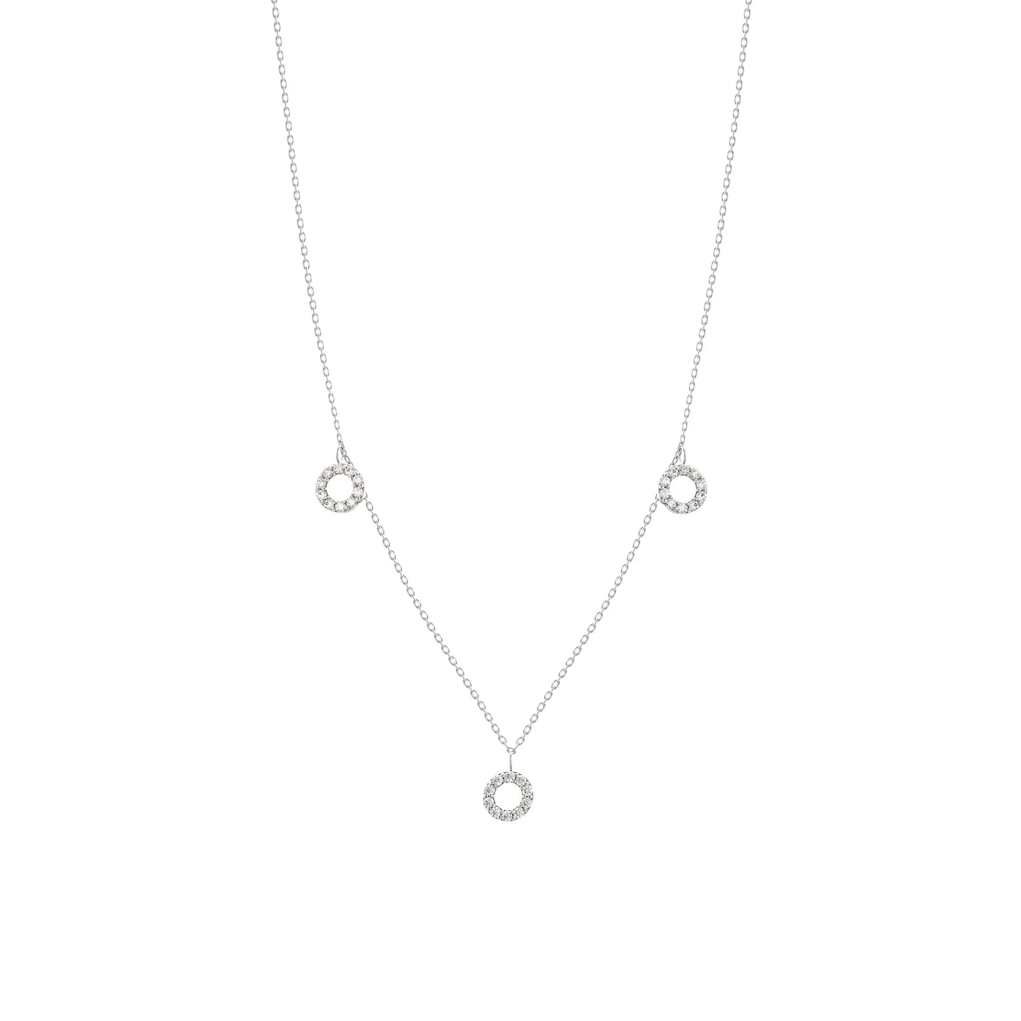 Dangling Round 18K White Gold Necklace w. Diamonds