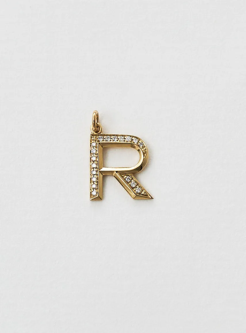 Diamond Letter R 18K Gold Necklace or Pendant w. Diamond