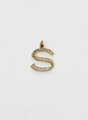 Diamond Letter S 18K Gold Necklace or Pendant w. Diamond