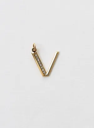 Diamond Letter V 18K Gold Necklace or Pendant w. Diamond