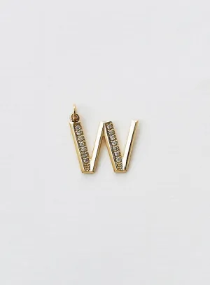 Diamond Letter W 18K Gold Necklace or Pendant w. Diamond