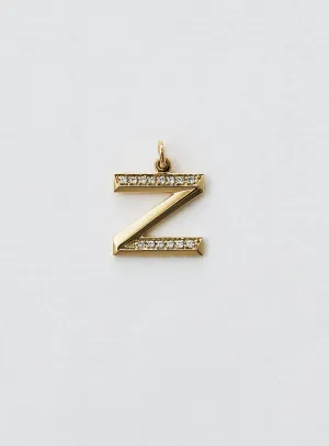 Diamond Letter Z 18K Gold Necklace or Pendant w. Diamond