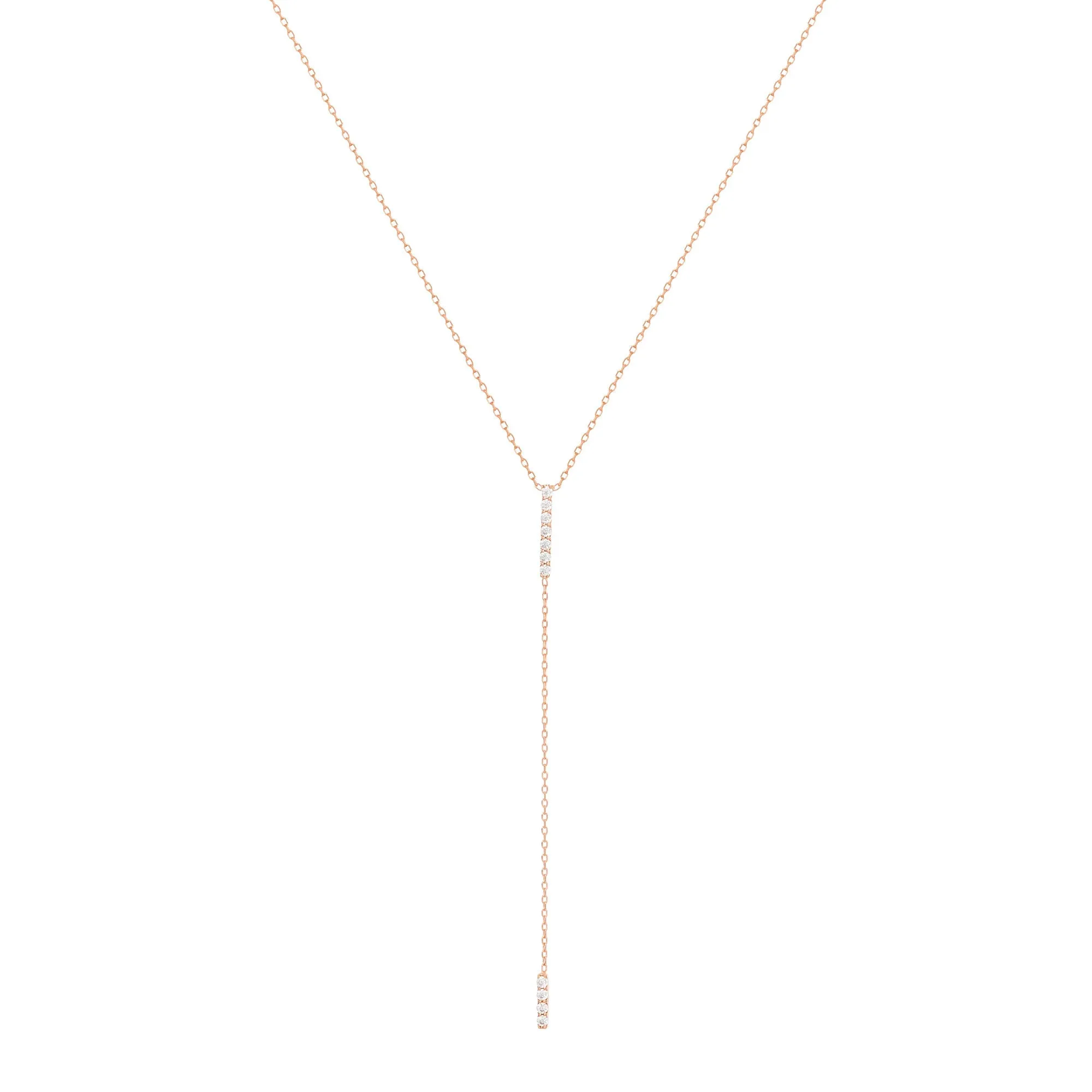 Double Bar 18K Rose Gold Necklace w. Diamonds