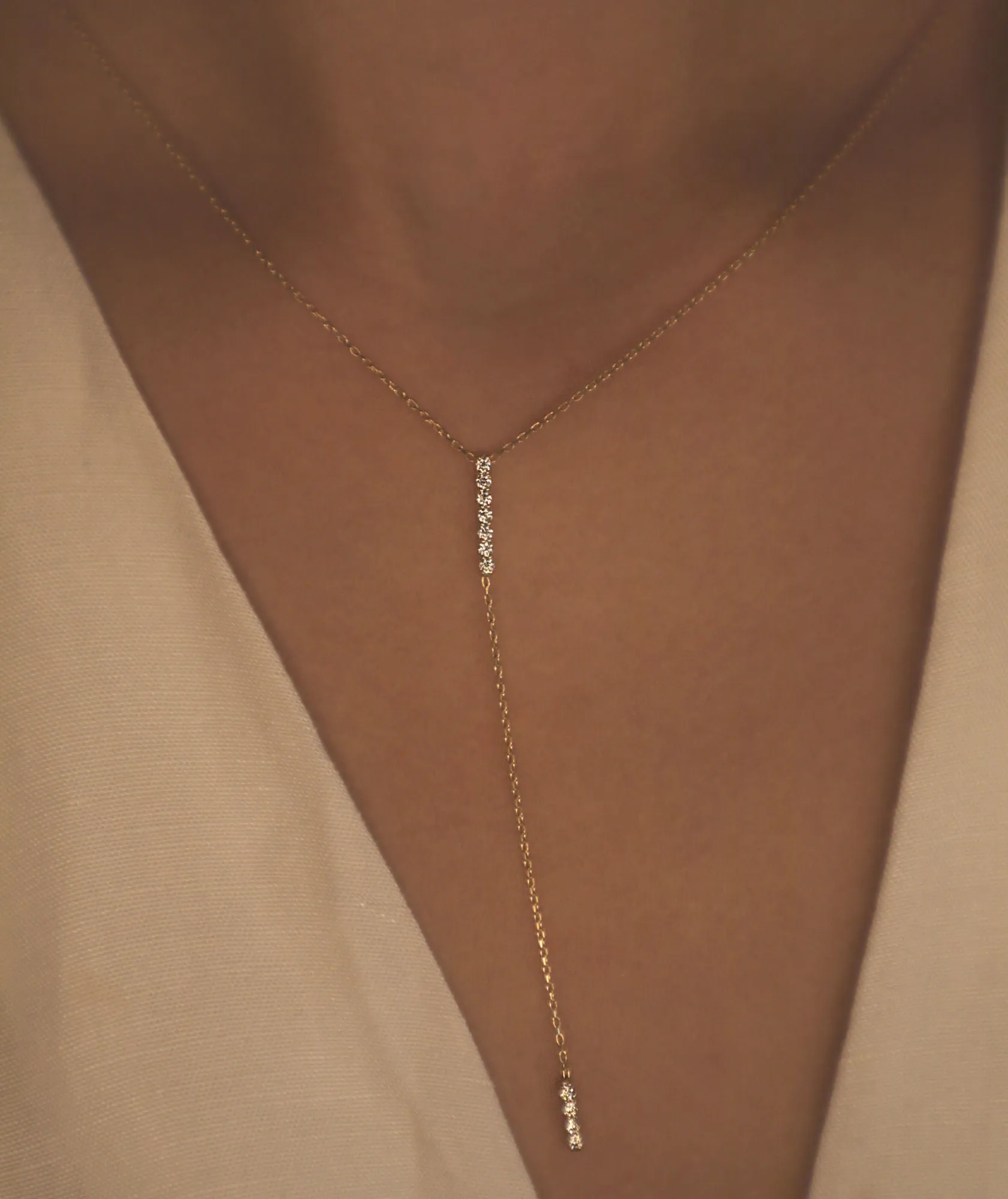 Double Bar 18K Rose Gold Necklace w. Diamonds