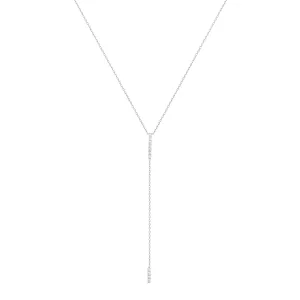 Double Bar 18K White Gold Necklace w. Diamonds