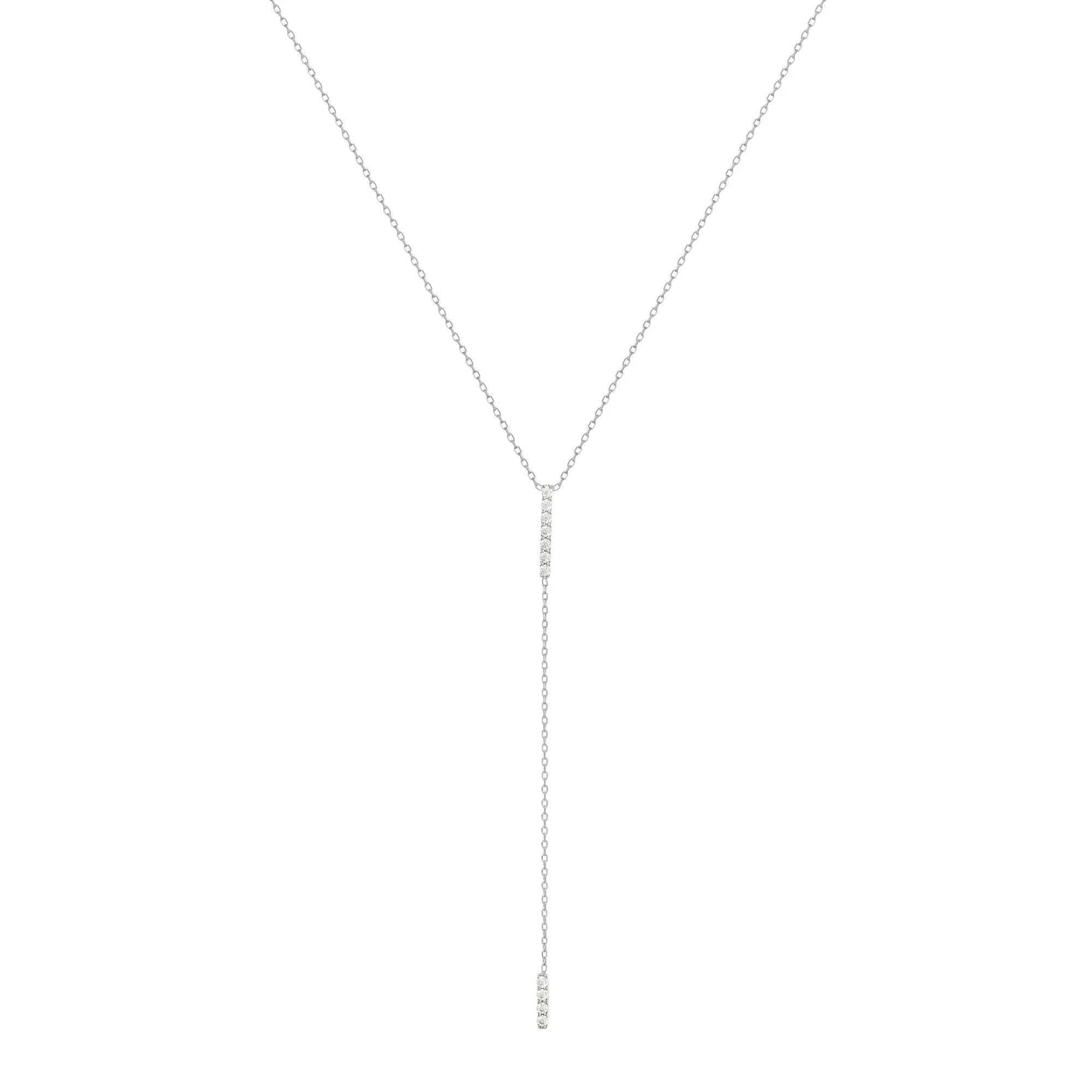 Double Bar 18K White Gold Necklace w. Diamonds