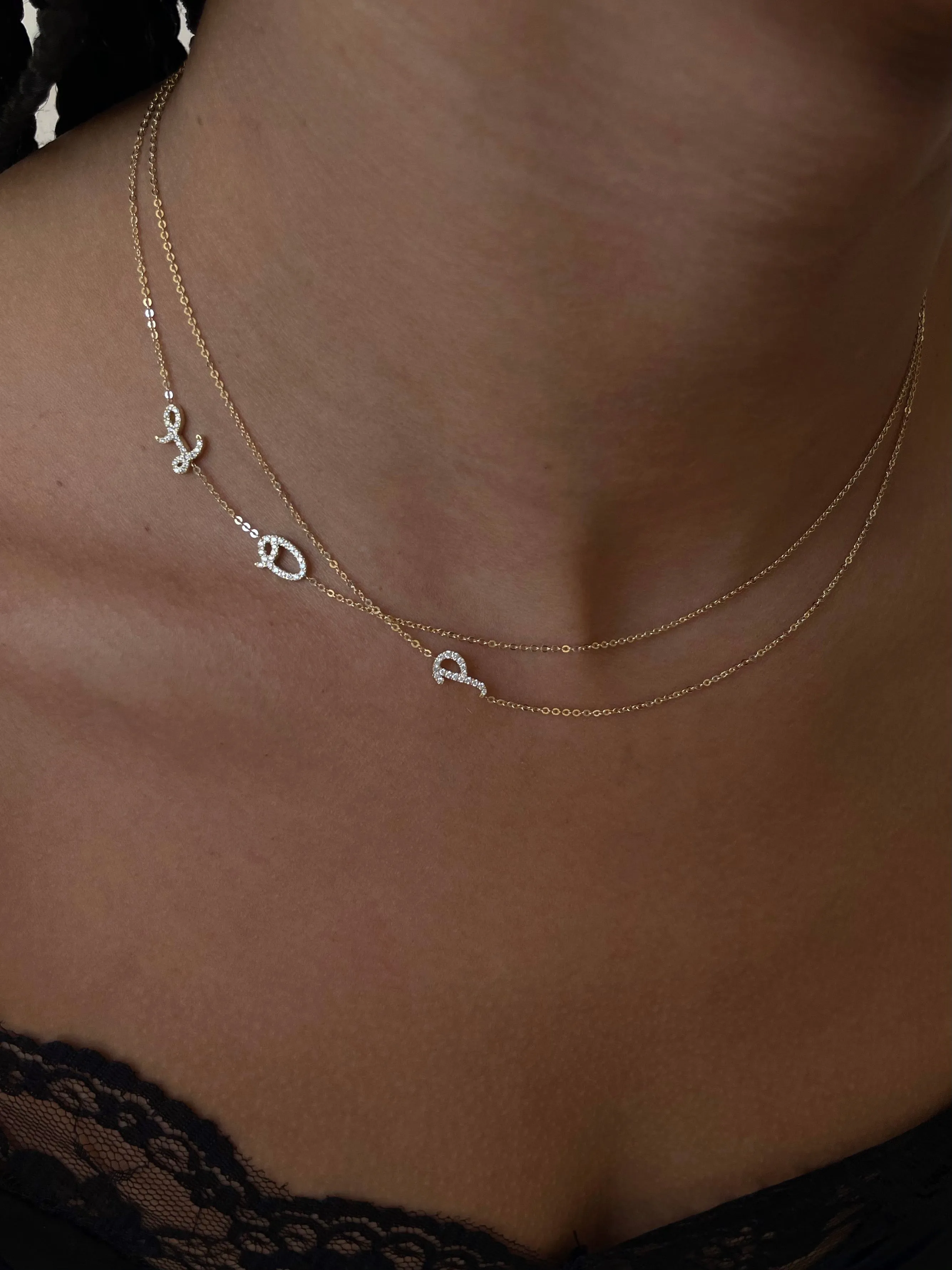 DOUBLE DIAMOND INITIAL NECKLACE Anita Ko