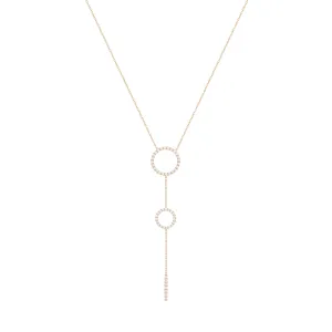 Double Hoops 18K Gold Necklace w. Diamonds