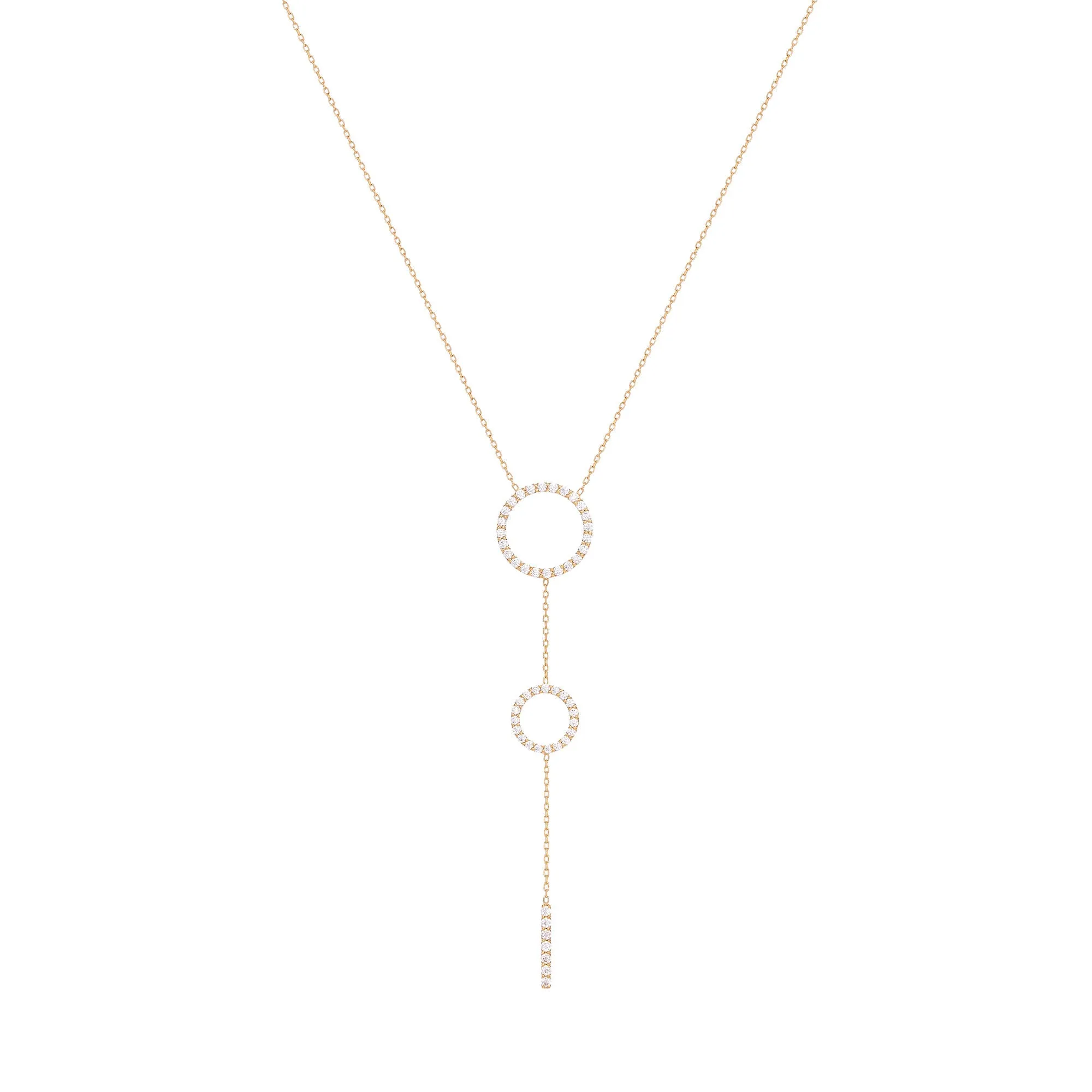 Double Hoops 18K Gold Necklace w. Diamonds