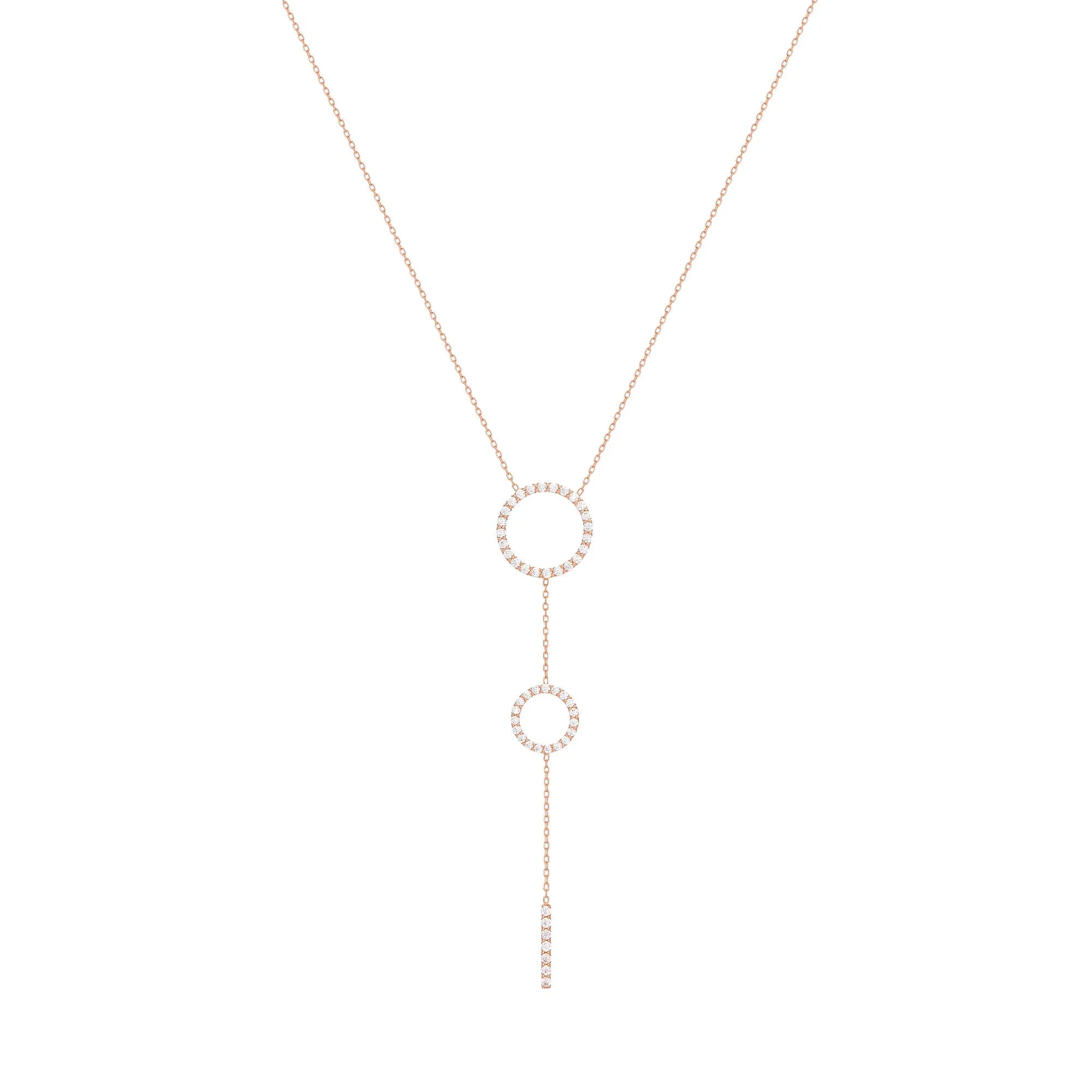 Double Hoops 18K Rose Gold Necklace w. Diamonds