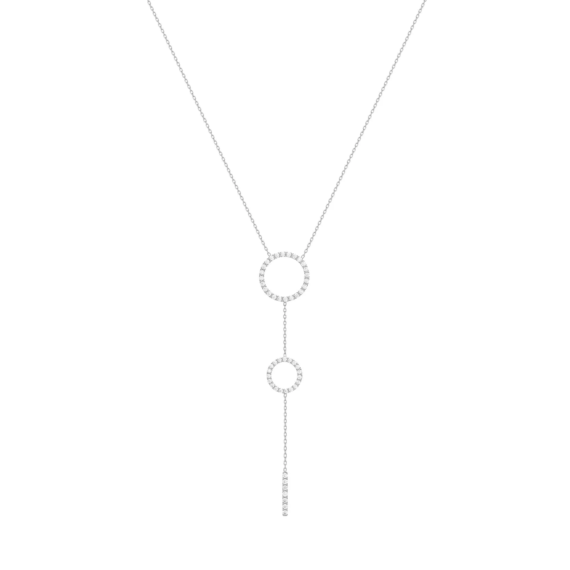 Double Hoops 18K White Gold Necklace w. Diamonds