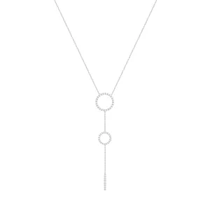 Double Hoops 18K White Gold Necklace w. Diamonds