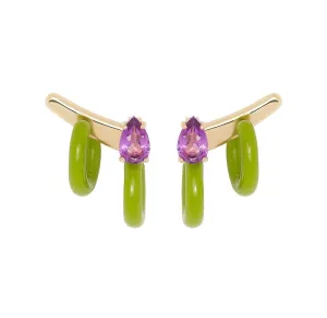 Double Loop 9K Gold Hoops w. Amethyst