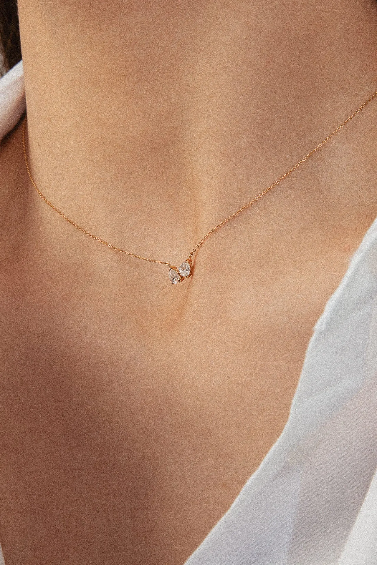 Double Pear 18K Gold Necklace w. Lab-Grown Diamonds