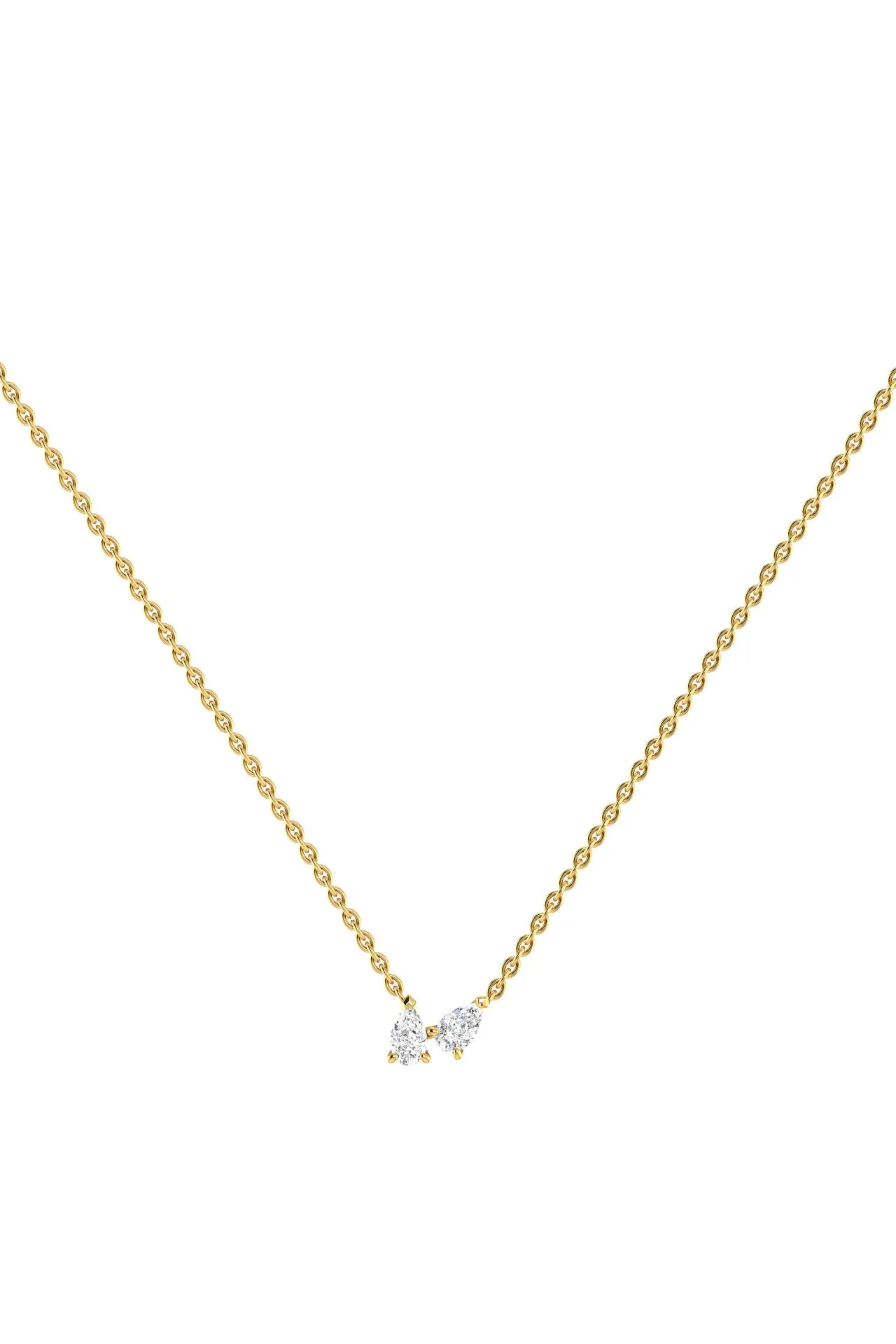 Double Pear 18K Gold Necklace w. Lab-Grown Diamonds