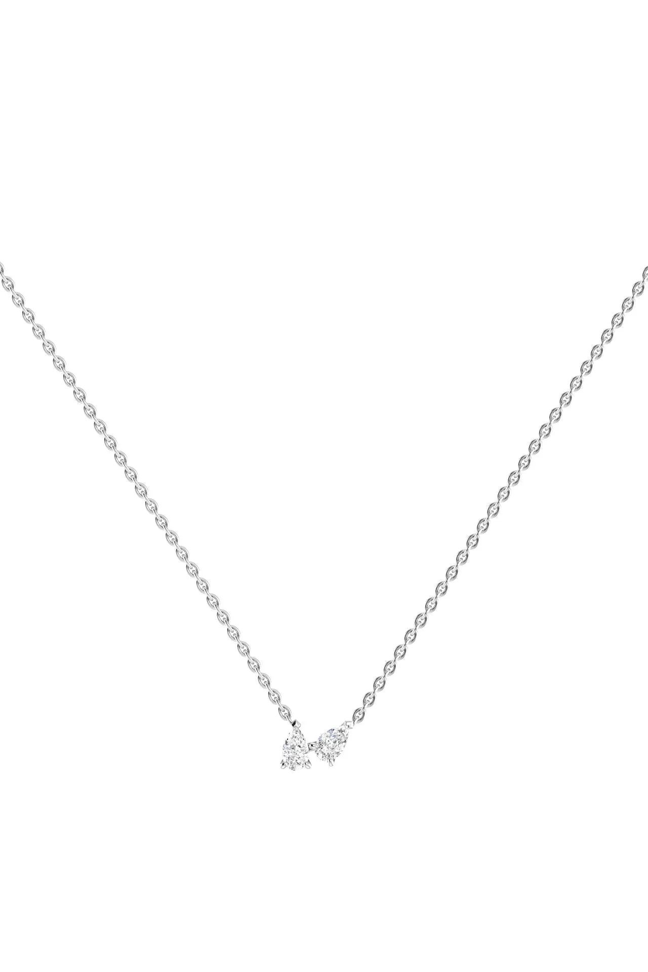 Double Pear 18K White Gold Necklace w. Lab-Grown Diamonds