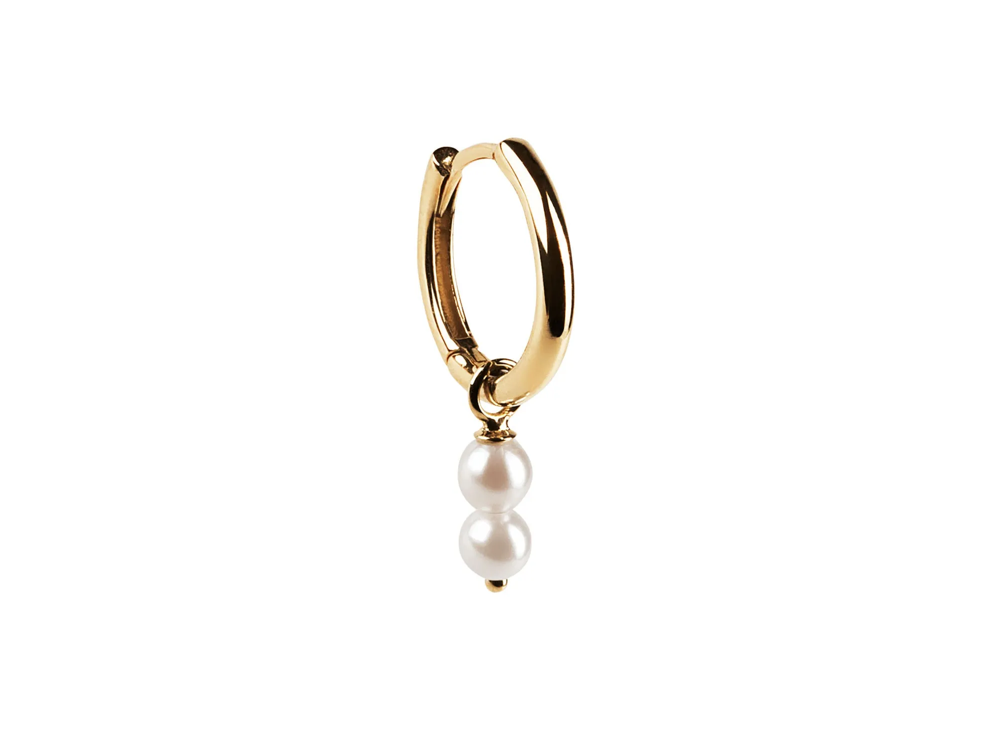 Double Pearl Hoop Charm 14K Gold Earring-pendant