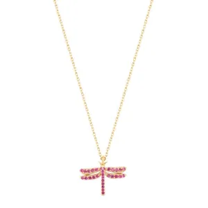 Dragonfly 18K Gold Plated Necklace w. Ruby