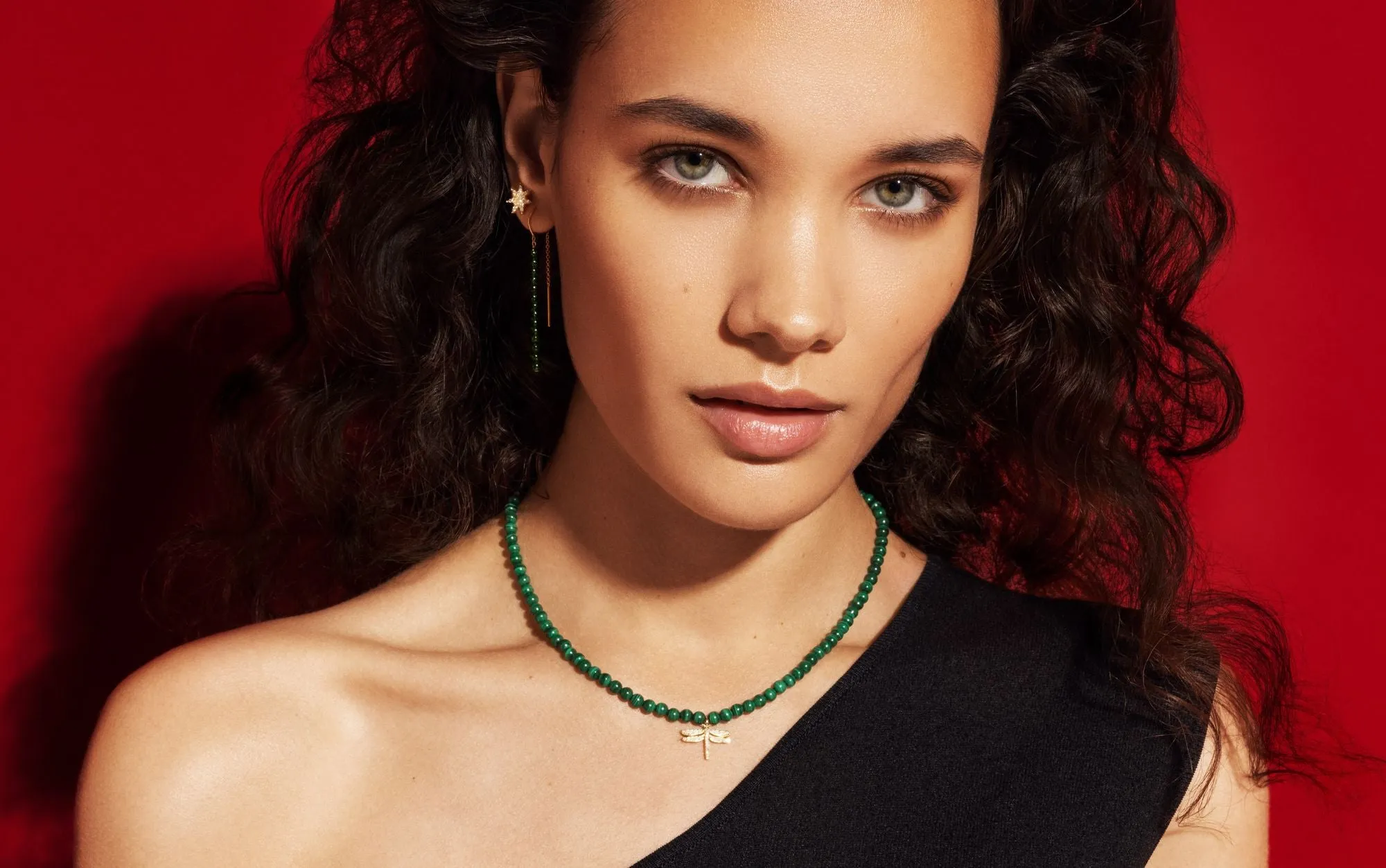 Dragonfly Oxidized Silver Necklace w. Malachite & Diamond