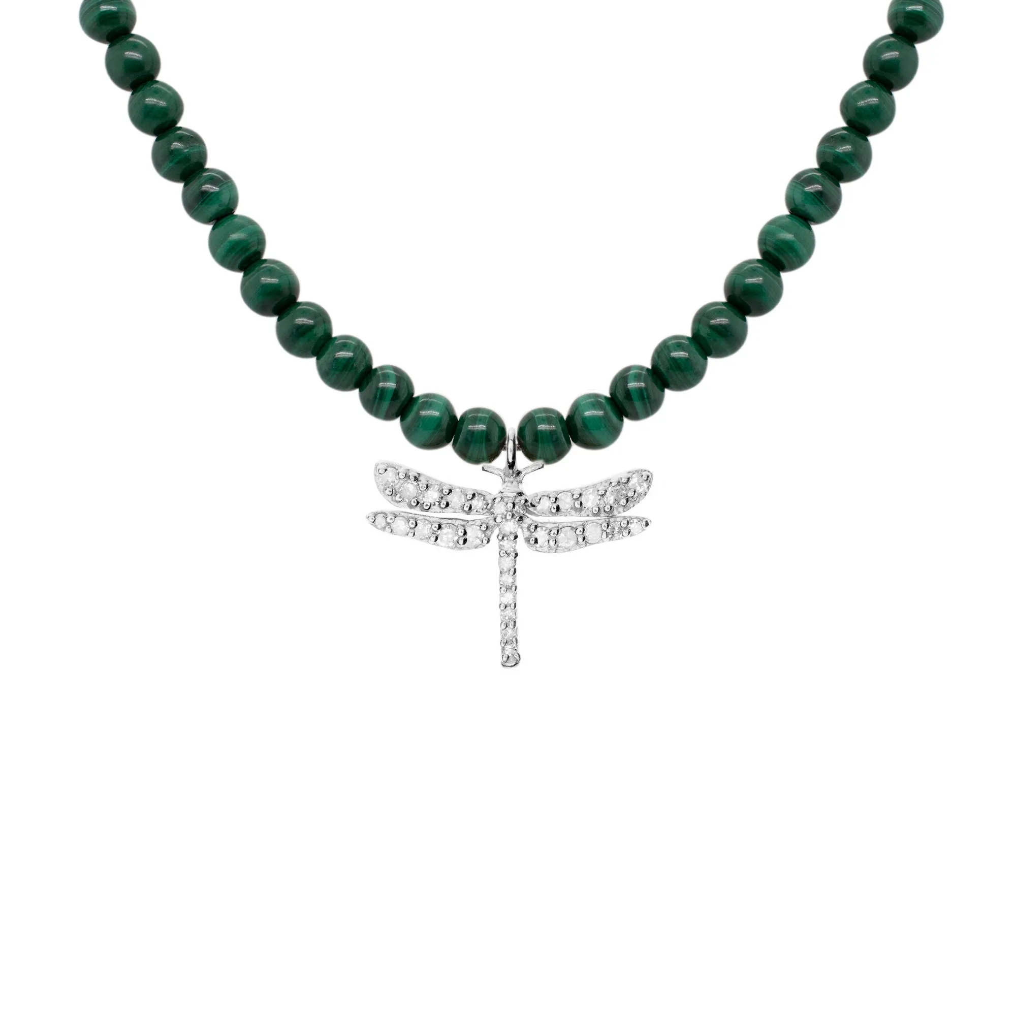 Dragonfly Silver Necklace w. Malachite & Diamond