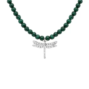 Dragonfly Silver Necklace w. Malachite & Diamond