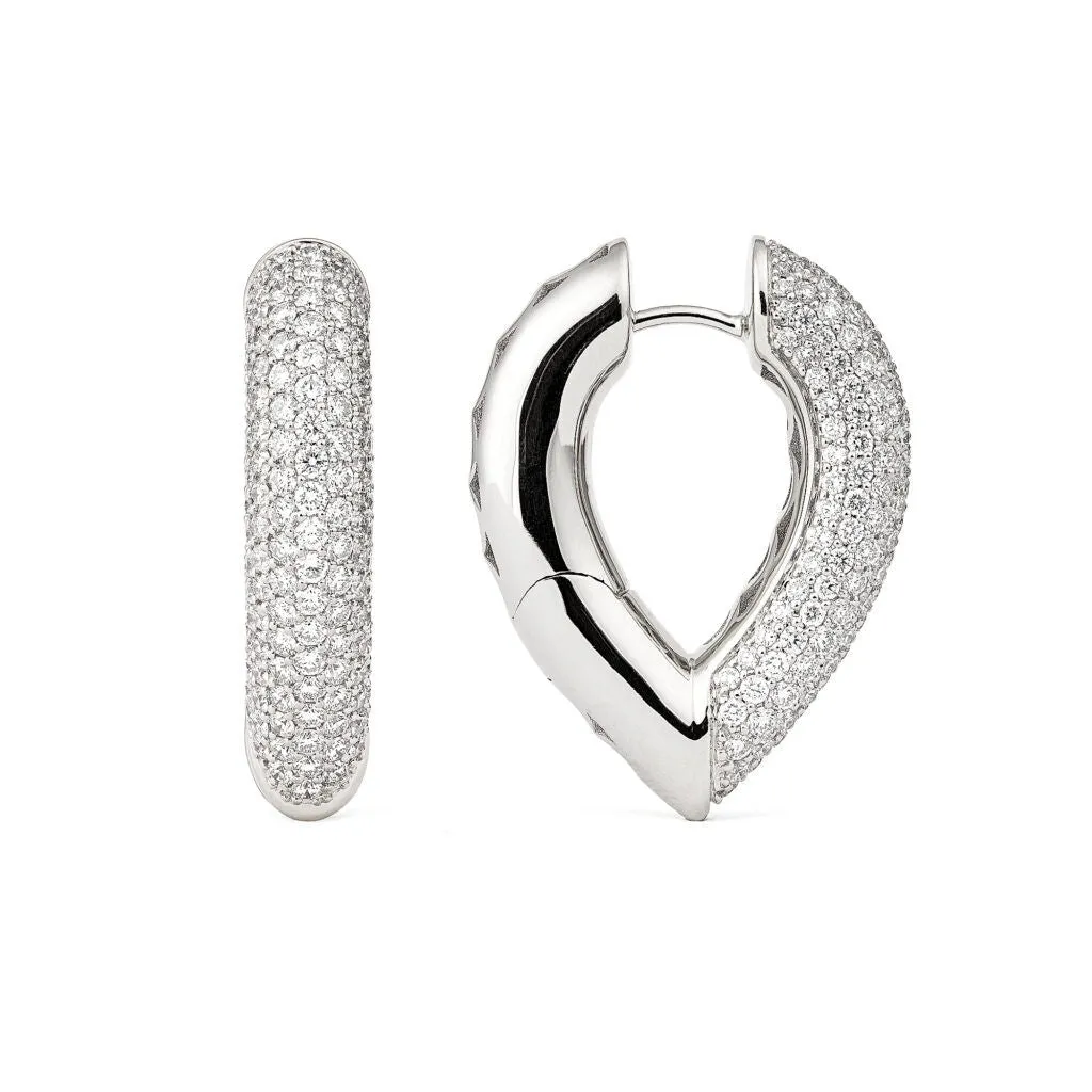 Drop Link Big Pavé (28 mm) 18K Whitegold Hoops w. Diamonds