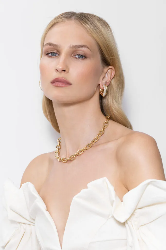 Drop Link Big Pavé (28 mm) 18K Whitegold Hoops w. Diamonds