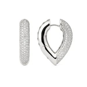 Drop Link Big Pavé (28 mm) 18K Whitegold Hoops w. Diamonds