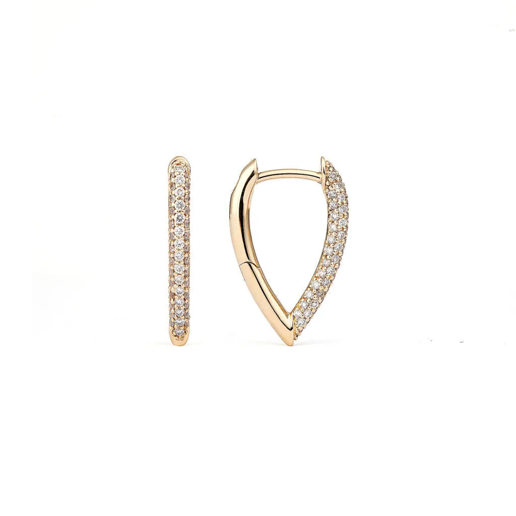 Drop Link Mini Pavé (18 mm) 18K Gold Hoops w. Diamonds