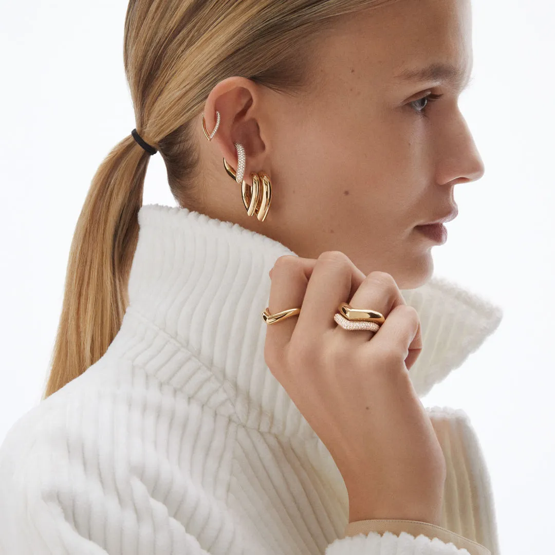 Drop Link Mini Pavé (18 mm) 18K Gold Hoops w. Diamonds
