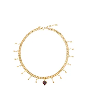 Drop of Heart Gold Plated Necklace w. Garnet