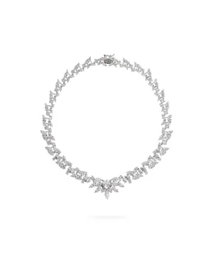Eden Orchid Statement Silver Plated Brass Necklace w. Zirconia
