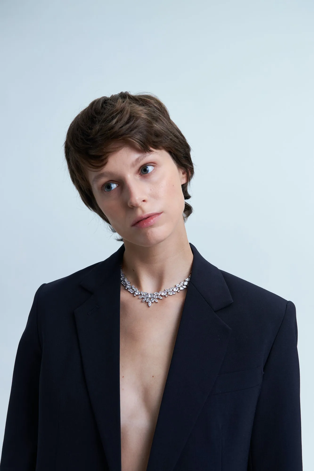 Eden Orchid Statement Silver Plated Brass Necklace w. Zirconia