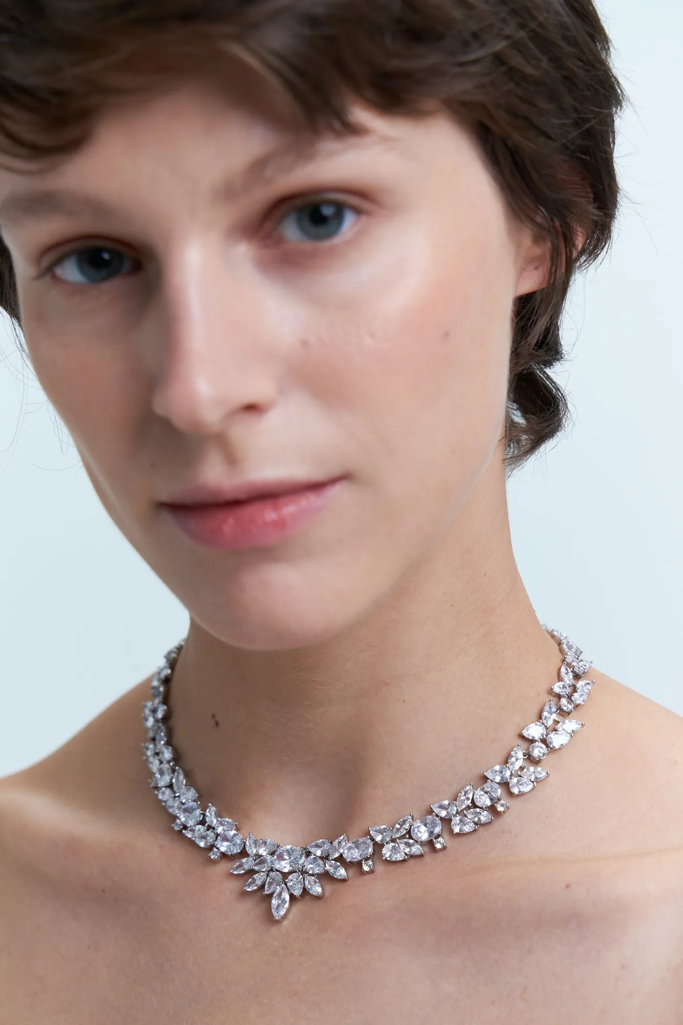 Eden Orchid Statement Silver Plated Brass Necklace w. Zirconia
