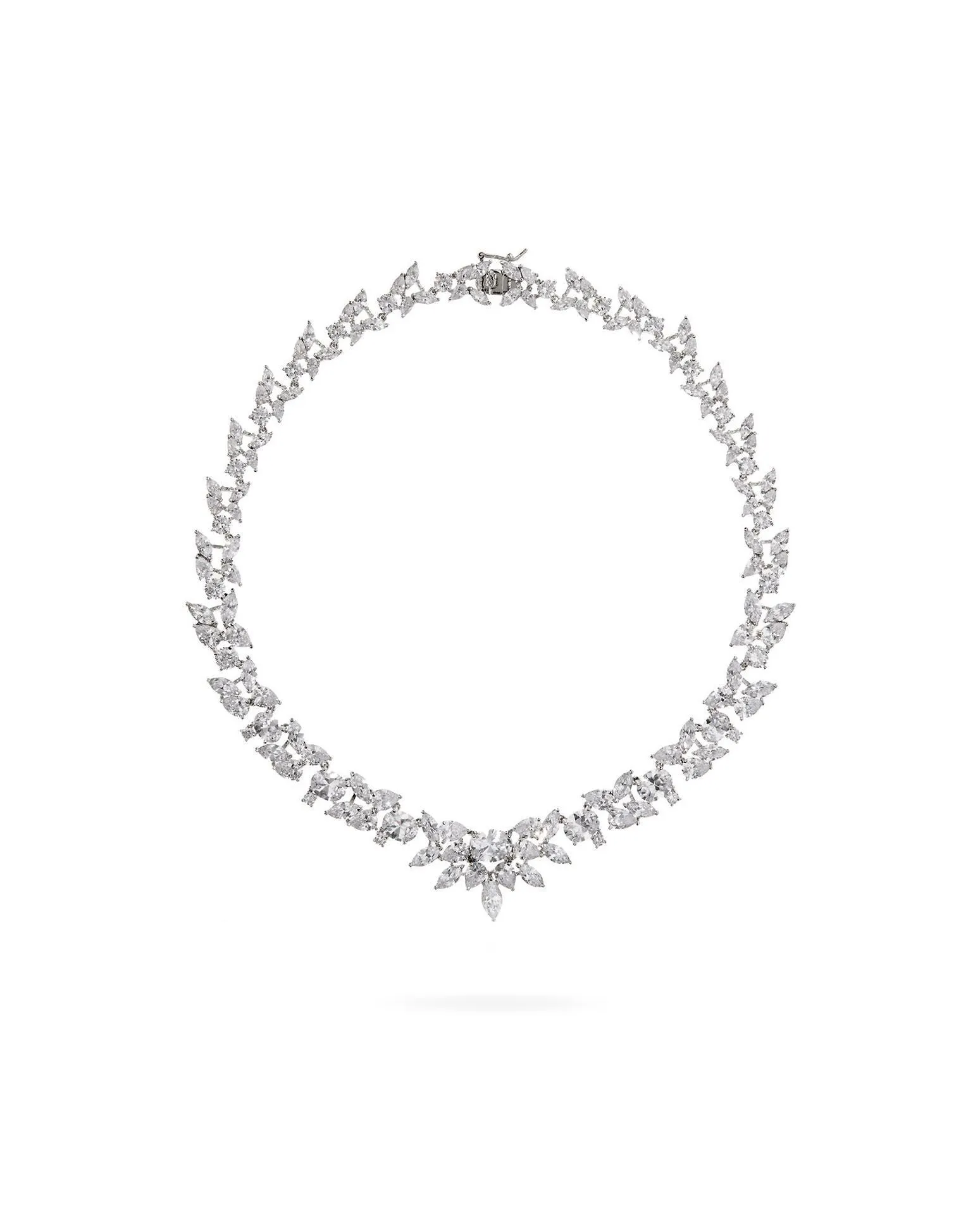 Eden Orchid Statement Silver Plated Brass Necklace w. Zirconia