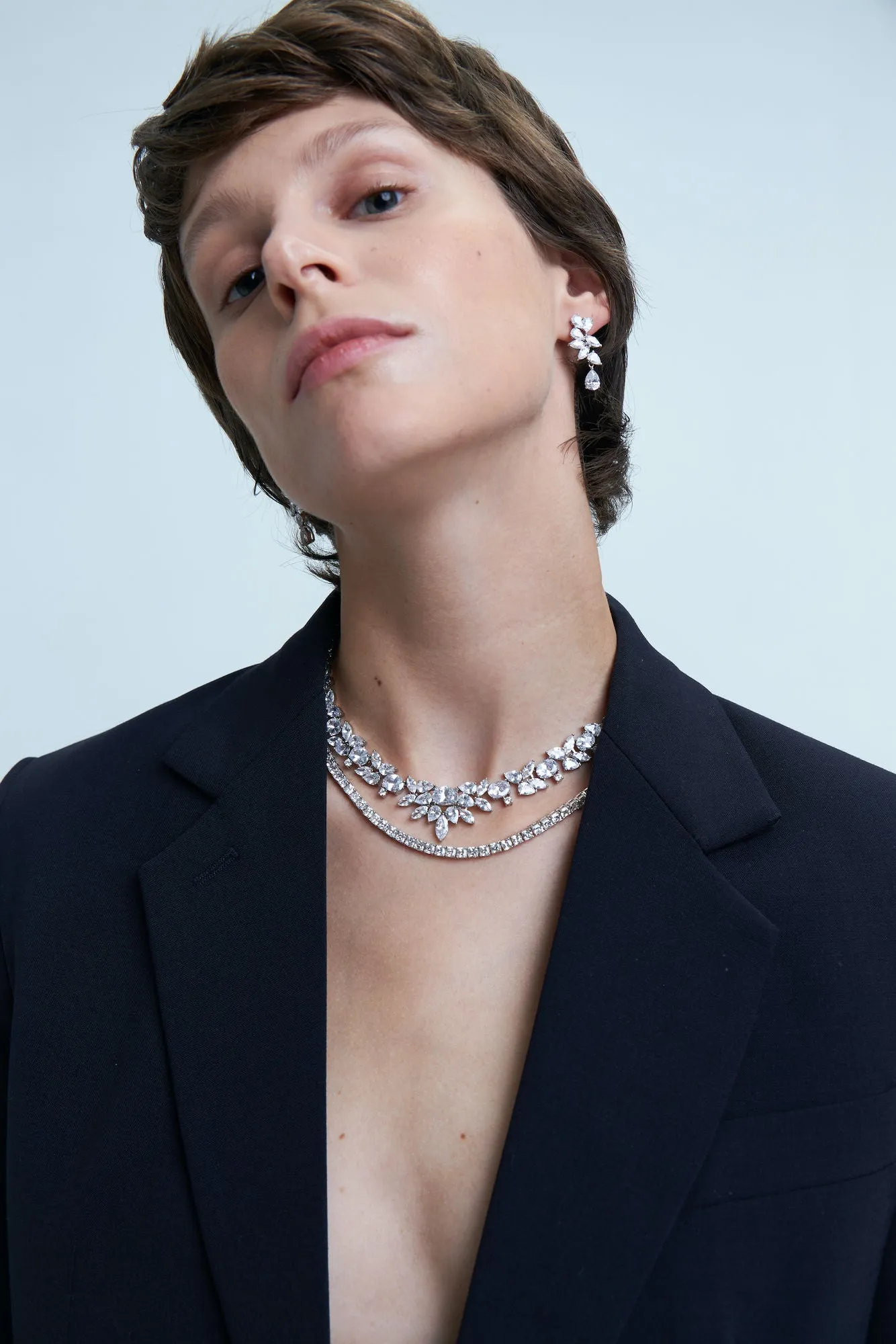 Eden Orchid Statement Silver Plated Brass Necklace w. Zirconia