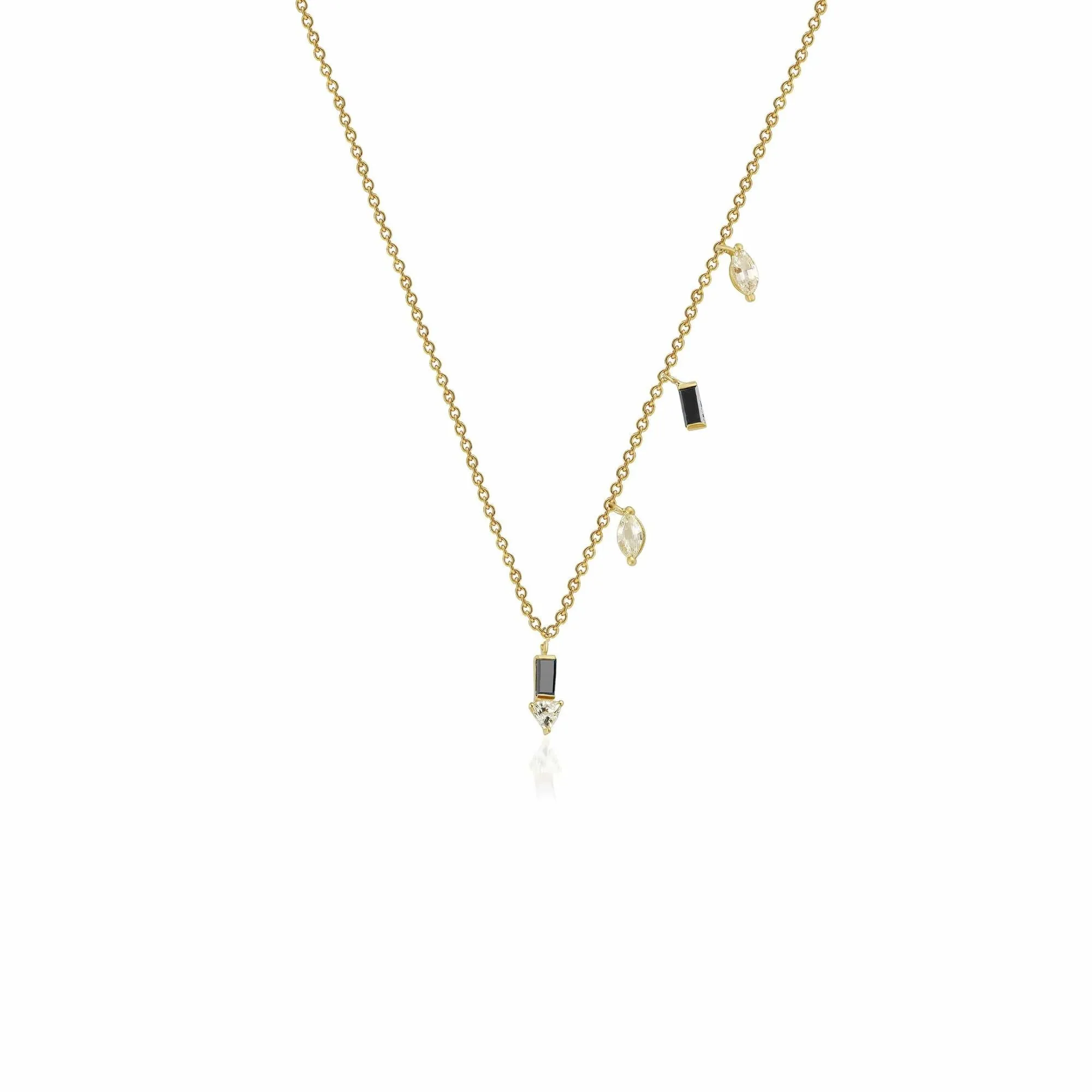Eline 18K Gold Necklace w. Black Diamonds & White Sapphire