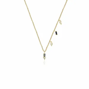 Eline 18K Gold Necklace w. Black Diamonds & White Sapphire