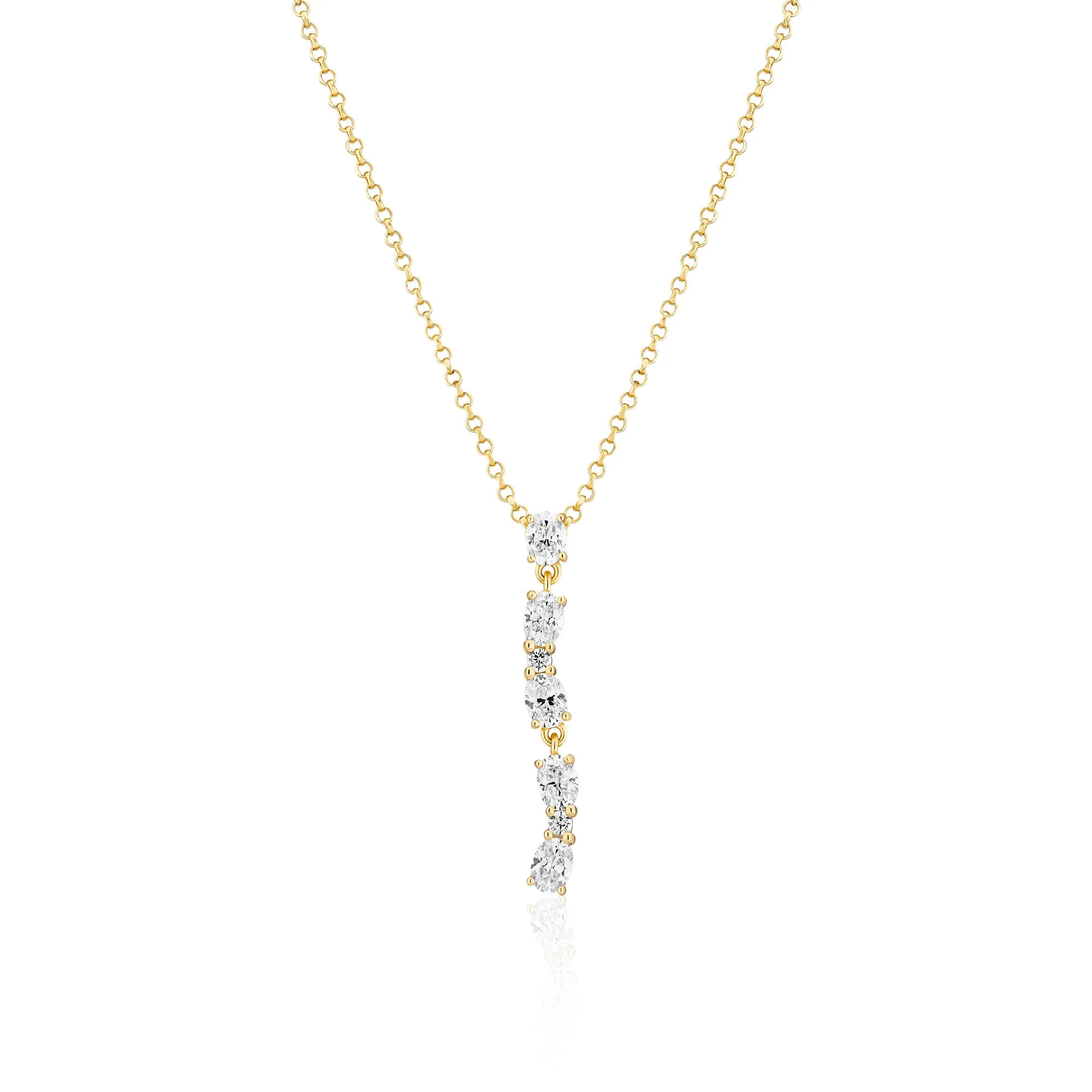 Ellera Ovale Lungo Gold Plated Necklace w. Zirconia
