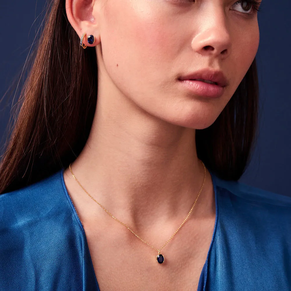 Ellisse Carezza 18K Gold Plated Necklace w. Blue Zirconia