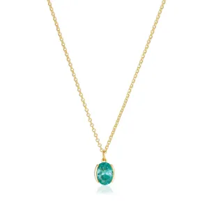 Ellisse Carezza 18K Gold Plated Necklace w. Green Zirconia
