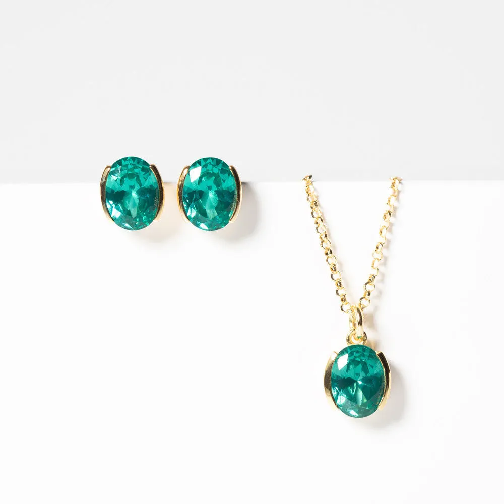 Ellisse Carezza 18K Gold Plated Necklace w. Green Zirconia