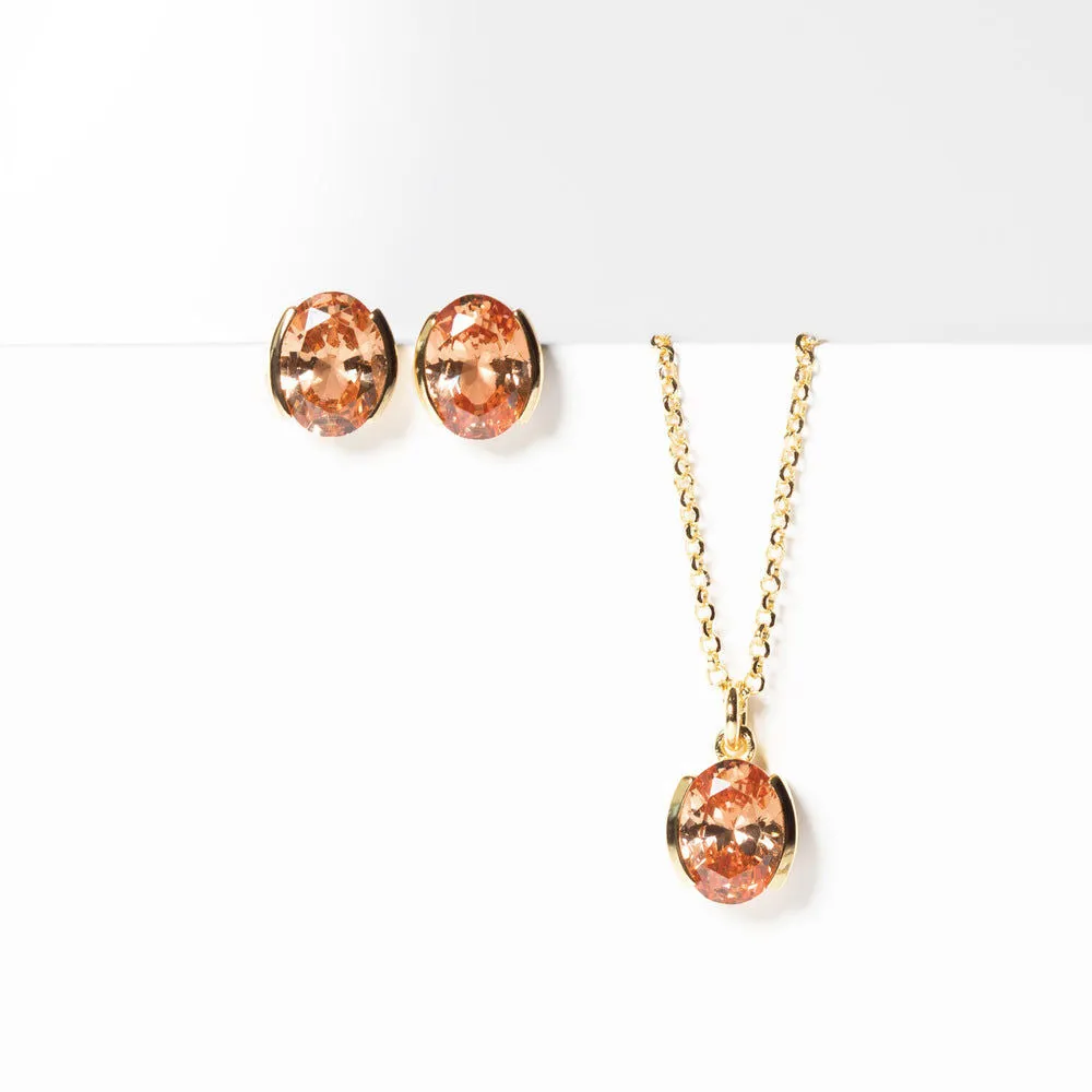 Ellisse Carezza 18K Gold Plated Necklace w. Orange Zirconia
