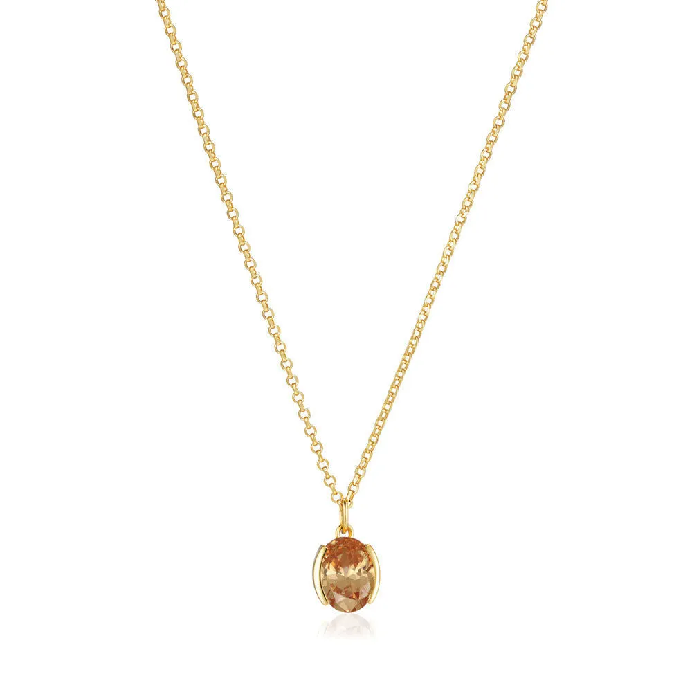 Ellisse Carezza 18K Gold Plated Necklace w. Orange Zirconia