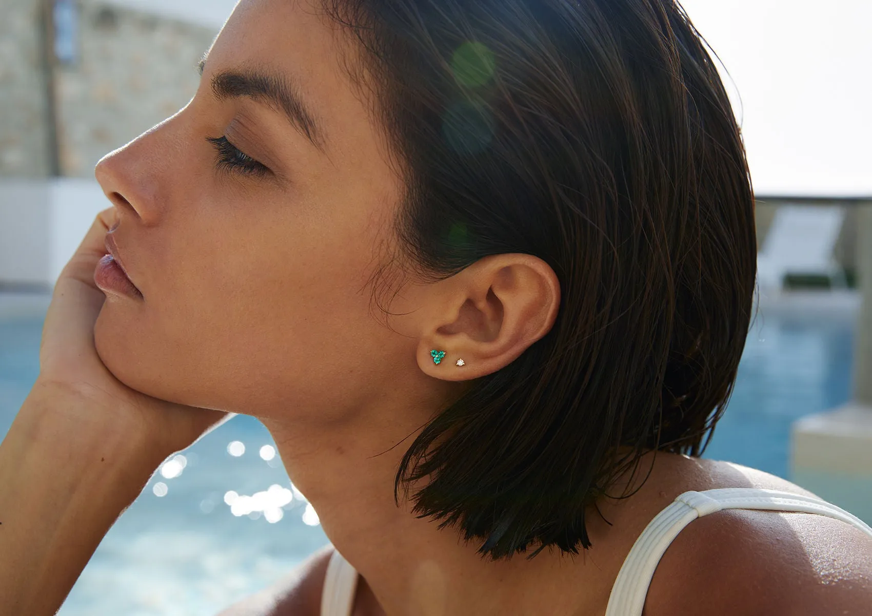 Emerald Trinity 14K White Gold Studs