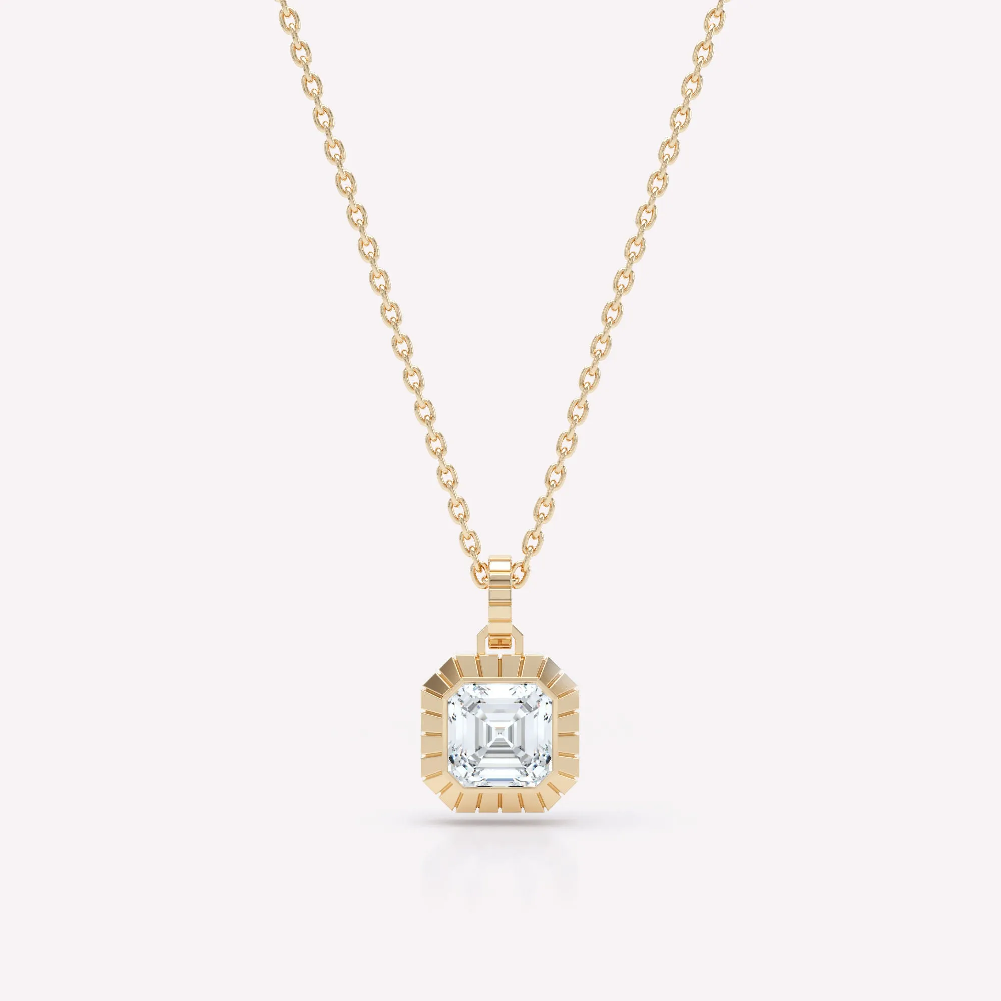Eternity Engraved Asscher 18K Gold Necklace w. Lab-Grown Diamond