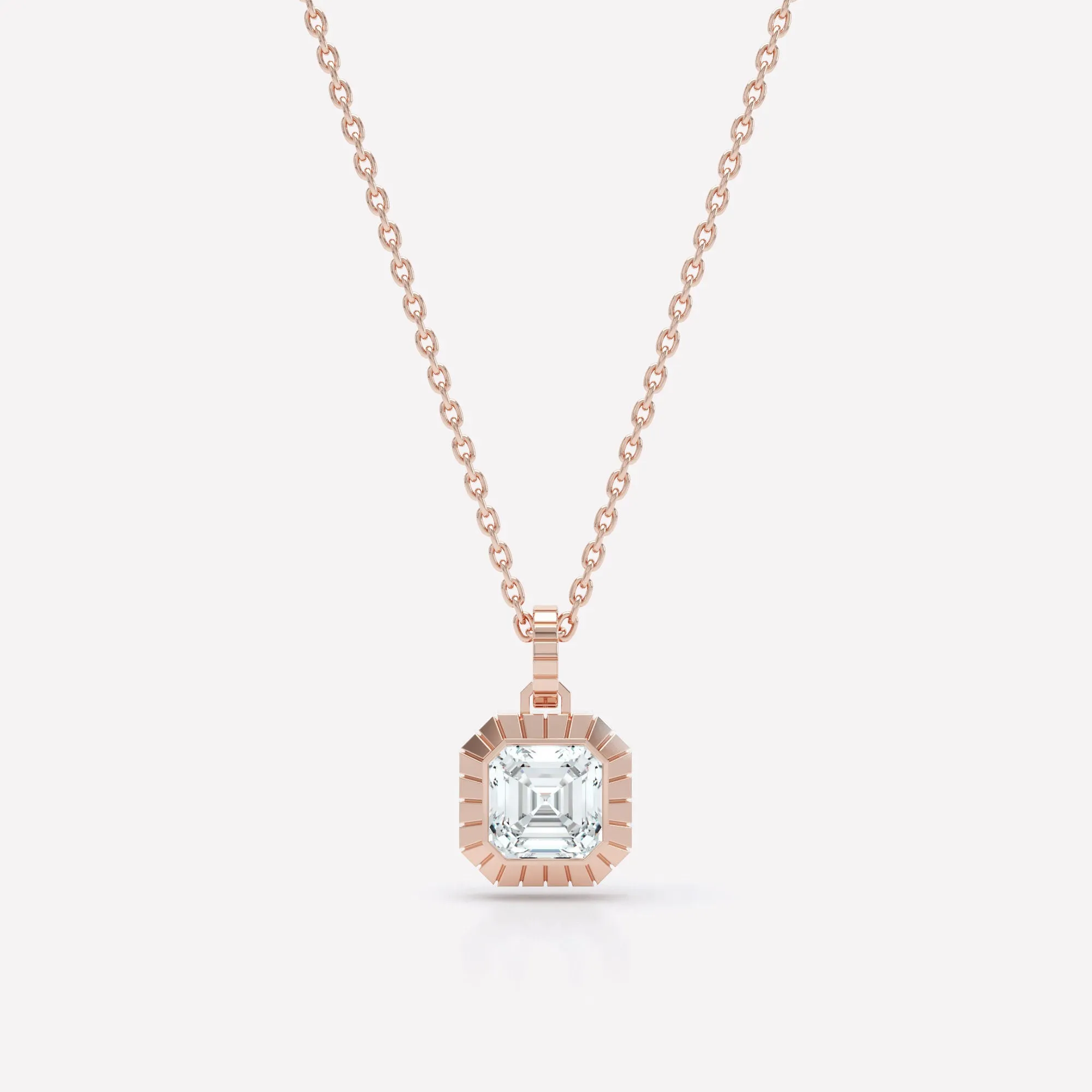 Eternity Engraved Asscher 18K Rosegold Necklace w. Lab-Grown Diamond