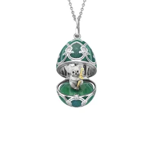 Faberge Heritage White Gold Diamond & Green Guilloché Enamel Koala  Surprise Locket