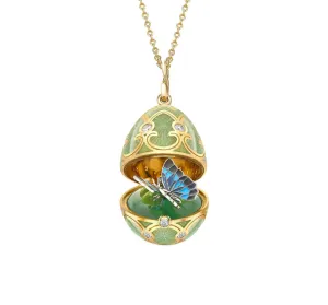 Faberge Heritage Yellow & White Gold Diamond & Green Guilloché Enamel Butterfly Surprise Locket